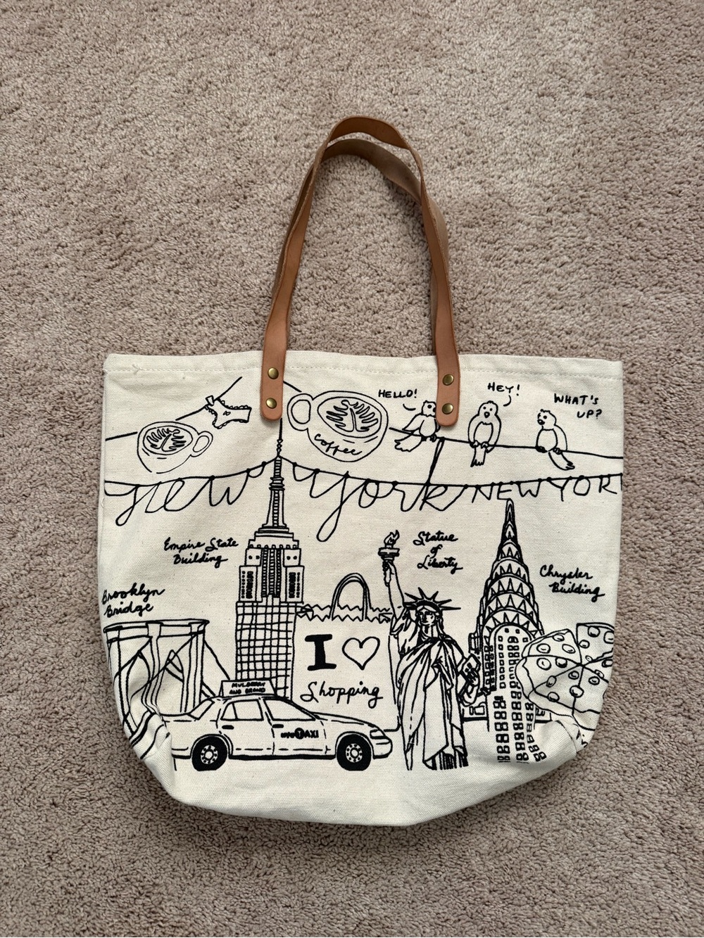 New York Tote Bag with Leather Handles